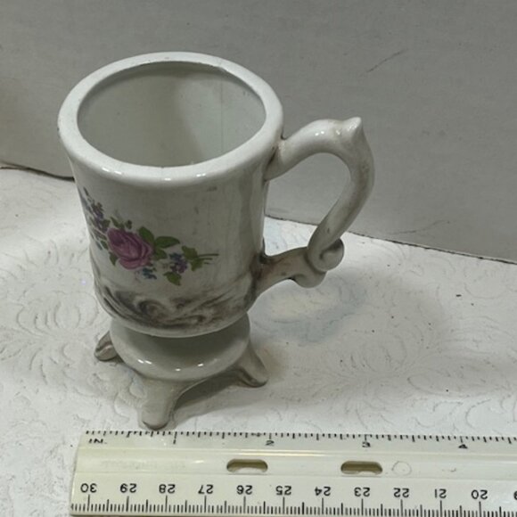 VTG PG Italy Porcelain Floral Footed Tea/Coffee Cup Unique Handle 3.5" Tall - Picture 10 of 14